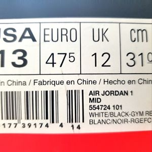 Air Jordan 1 Mid / White/Black/Gym Red